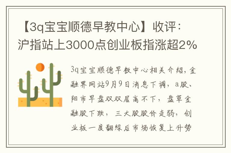【3q宝宝顺德早教中心】收评:沪指站上3000点创业板指涨超2% 科技股狂欢两市近百股涨停