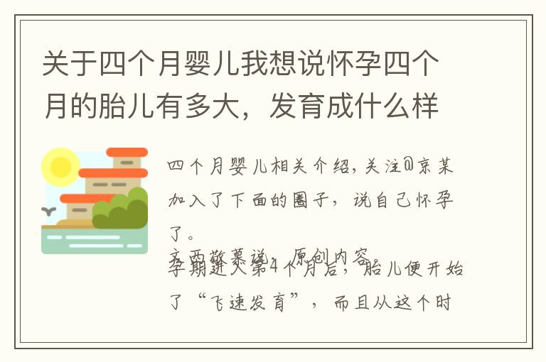 关于四个月婴儿我想说怀孕四个月的胎儿有多大,发育成什么样儿了?很可爱,孕妈们收藏