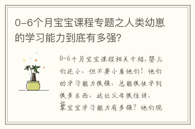 0-6个月宝宝课程专题之人类幼崽的学习能力到底有多强？