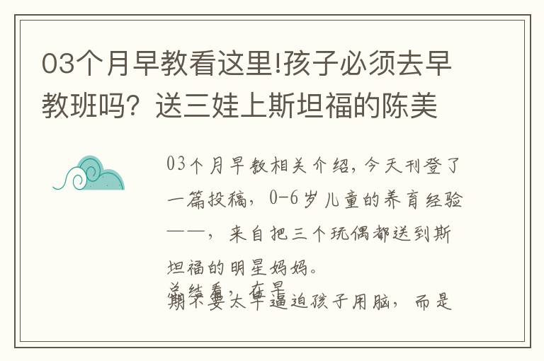 03个月早教看这里!孩子必须去早教班吗？送三娃上斯坦福的陈美龄建议这么做