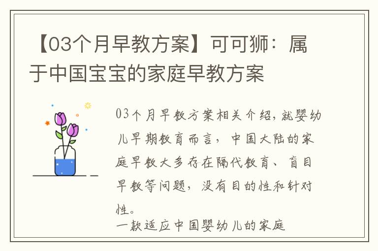 【03个月早教方案】可可狮:属于中国宝宝的家庭早教方案