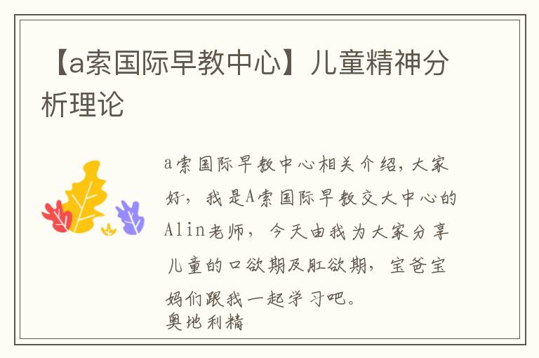 【a索国际早教中心】儿童精神分析理论