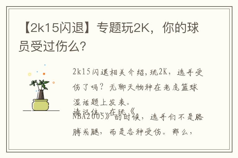 【2k15闪退】专题玩2K,你的球员受过伤么?