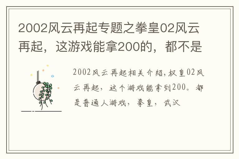 2002风云再起专题之拳皇02风云再起,这游戏能拿200的,都不是一般人