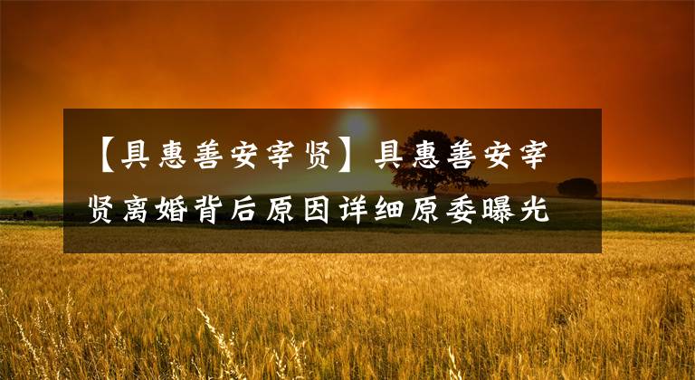 【具惠善安宰贤】具惠善安宰贤离婚背后原因详细原委曝光令人遗憾