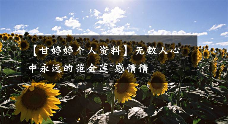 【甘婷婷个人资料】无数人心中永远的范金莲~感情情