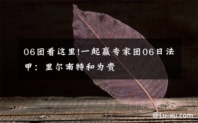 06团看这里!一起赢专家团06日法甲：里尔南特和为贵