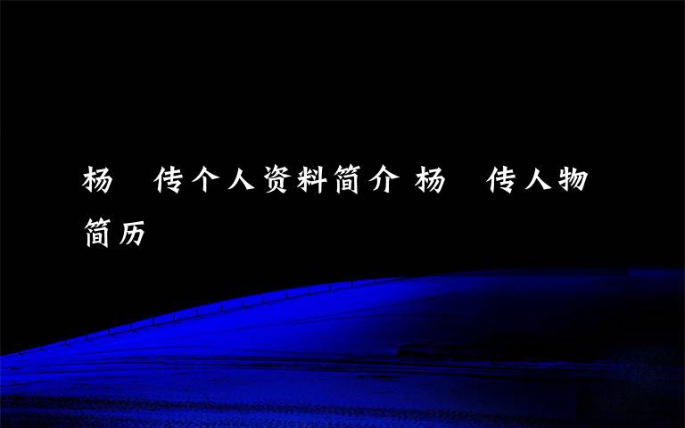 杨璟传个人资料简介 杨璟传人物简历