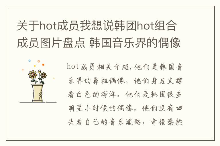 关于hot成员我想说韩团hot组合成员图片盘点 韩国音乐界的偶像鼻祖