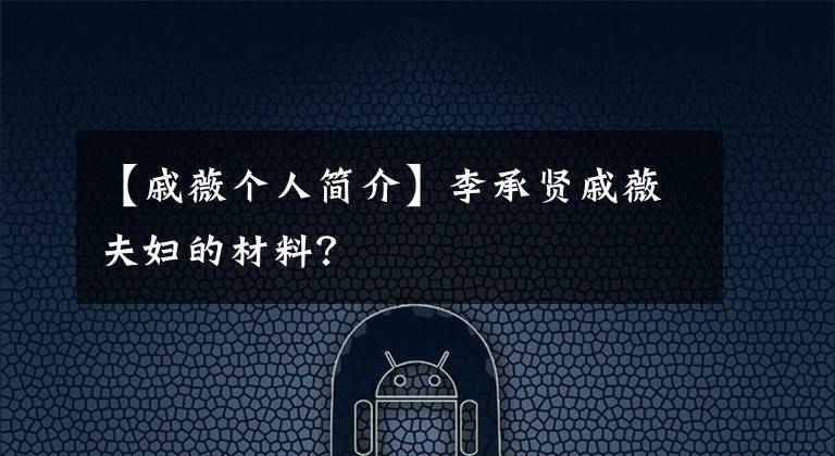 【戚薇个人简介】李承贤戚薇夫妇的材料?
