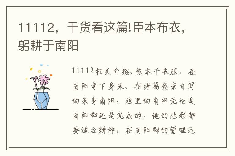 11112,干货看这篇!臣本布衣,躬耕于南阳