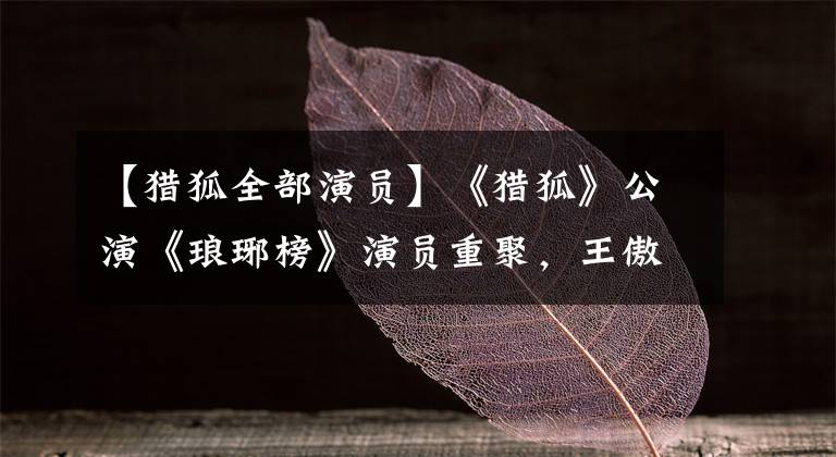 【猎狐全部演员】《猎狐》公演《琅琊榜》演员重聚，王傲三届合伙人王凯，预计爆款？