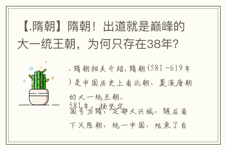 【.隋朝】隋朝！出道就是巅峰的大一统王朝，为何只存在38年？