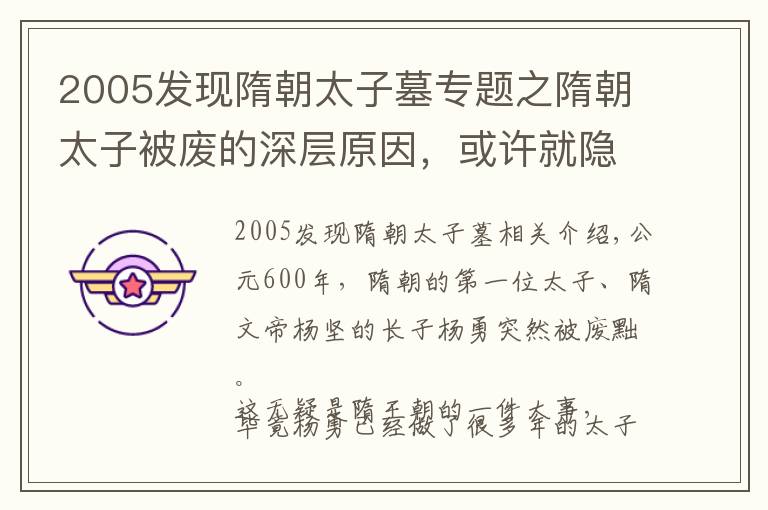 2005发现隋朝太子墓专题之隋朝太子被废的深层原因，或许就隐藏在他的墓葬里