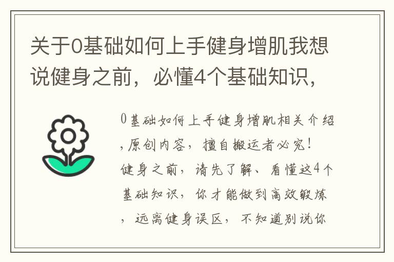 关于0基础如何上手健身增肌我想说健身之前,必懂4个基础知识,不知道别说你会健身