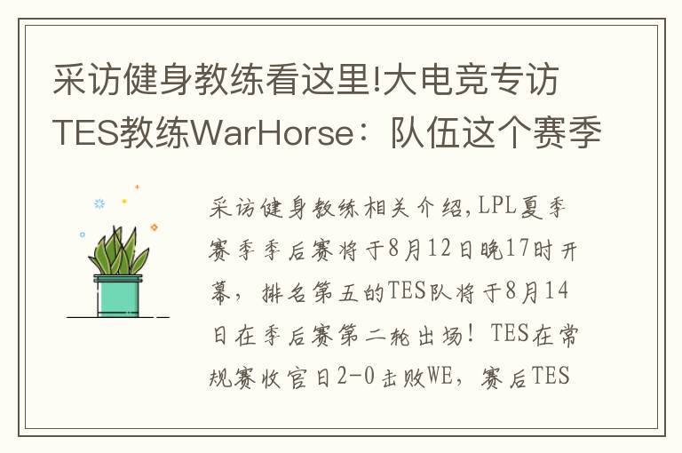 采访健身教练看这里!大电竞专访TES教练WarHorse:队伍这个赛季的目标是夺冠