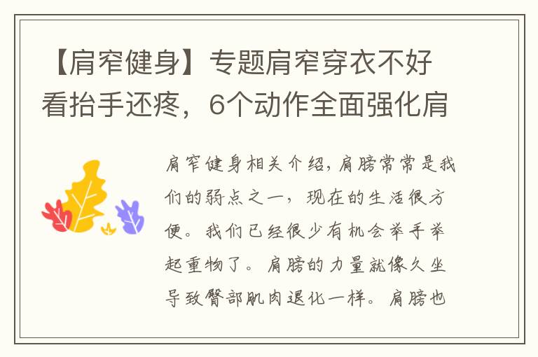 【肩窄健身】专题肩窄穿衣不好看抬手还疼,6个动作全面强化肩部肌肉力量
