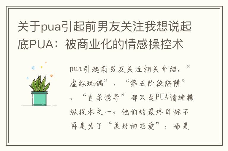 关于pua引起前男友关注我想说起底PUA:被商业化的情感操控术