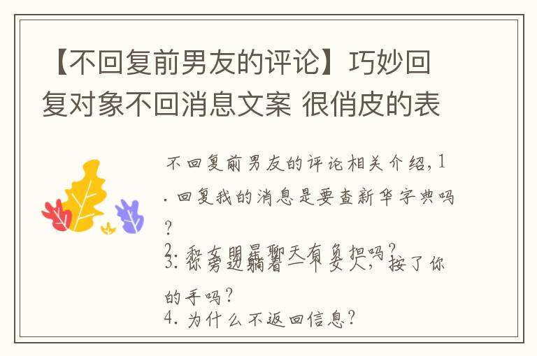 【不回复前男友的评论】巧妙回复对象不回消息文案 很俏皮的表达对象不回消息的说说