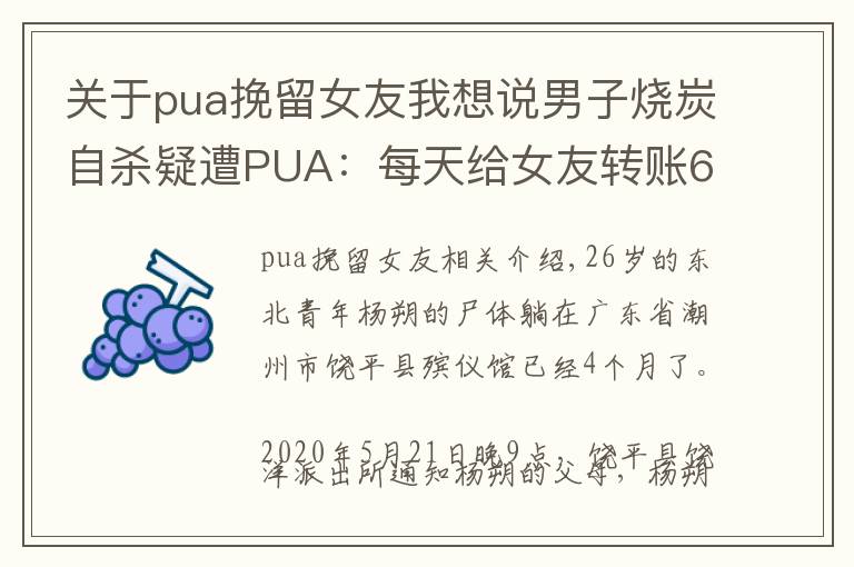 关于pua挽留女友我想说男子烧炭自杀疑遭PUA:每天给女友转账666元,不转会被罚