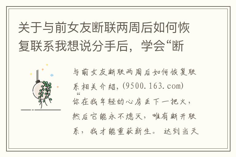 关于与前女友断联两周后如何恢复联系我想说分手后,学会“断联”才会让你重获新生