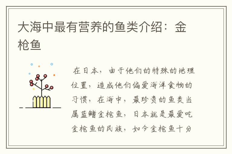 大海中最有营养的鱼类介绍:金枪鱼