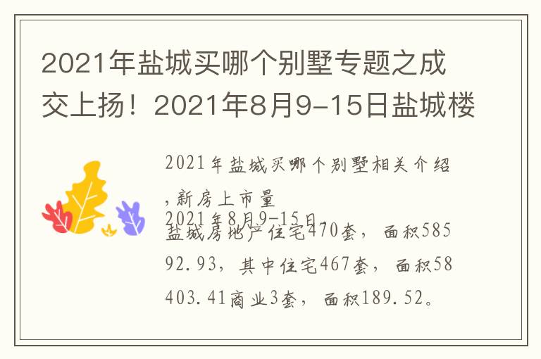 2021年盐城买哪个别墅专题之成交上扬！2021年8月9-15日盐城楼市成交行情