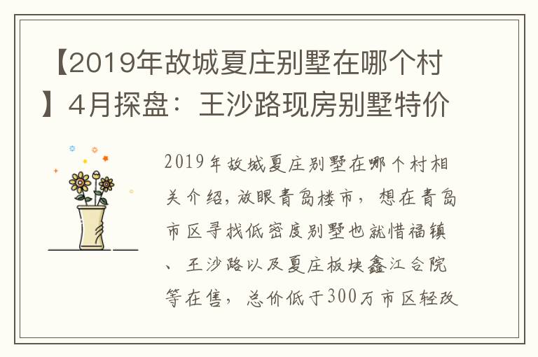 【2019年故城夏庄别墅在哪个村】4月探盘:王沙路现房别墅特价在售 低密度大平层1万出头