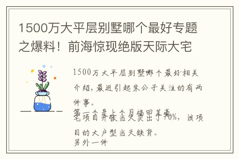 1500万大平层别墅哪个最好专题之爆料!前海惊现绝版天际大宅!250+大平层、罕见四套间设计……