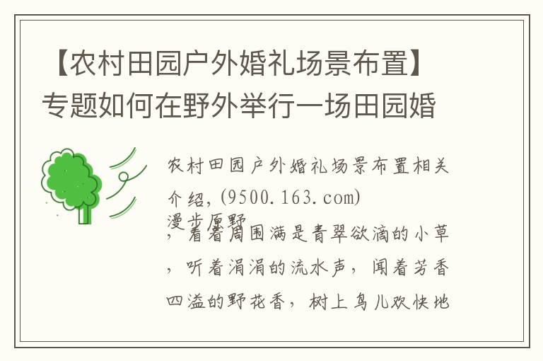 【农村田园户外婚礼场景布置】专题如何在野外举行一场田园婚礼,国外达人是这么做的!