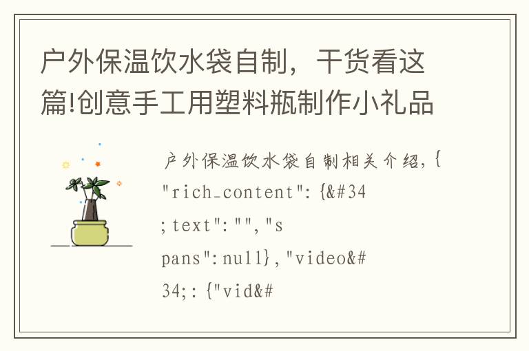 户外保温饮水袋自制,干货看这篇!创意手工用塑料瓶制作小礼品袋
