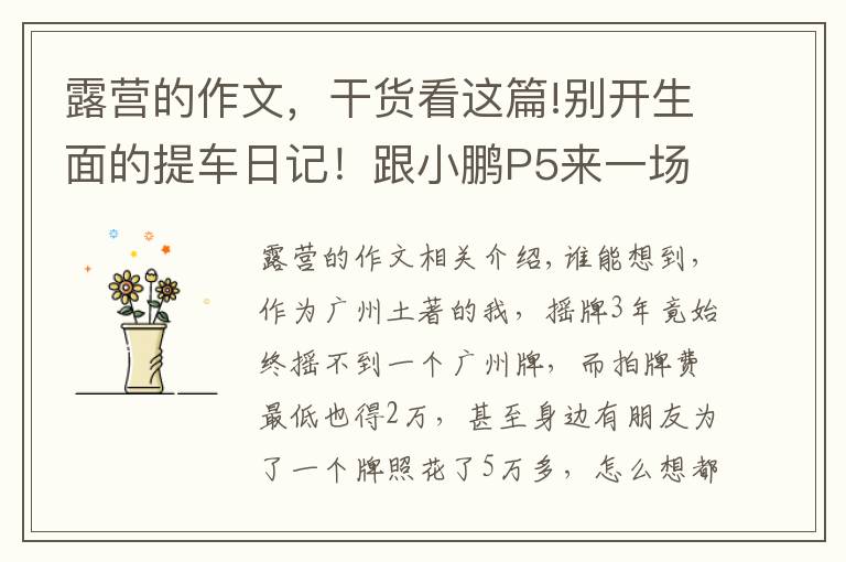 露营的作文,干货看这篇!别开生面的提车日记!跟小鹏P5来一场“全民露营”……