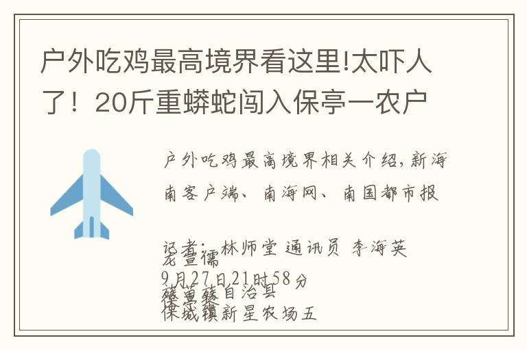 户外吃鸡最高境界看这里!太吓人了!20斤重蟒蛇闯入保亭一农户家“吃鸡”