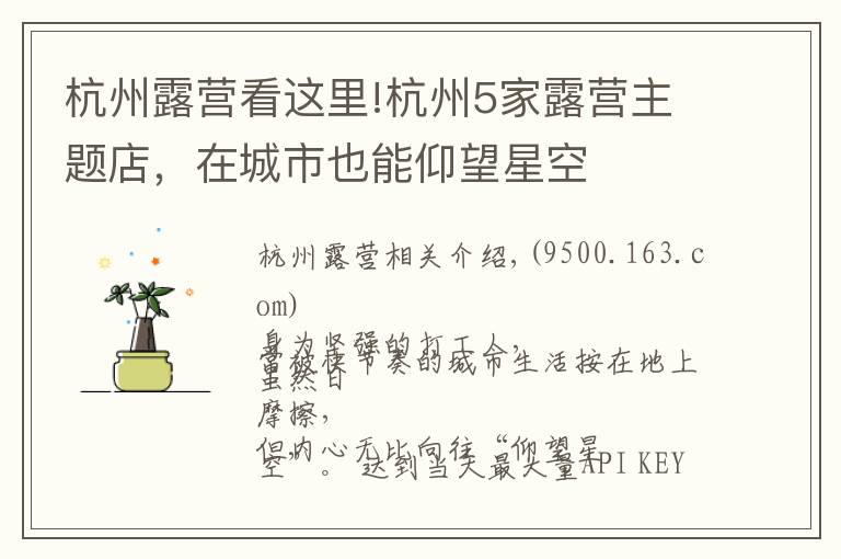杭州露营看这里!杭州5家露营主题店,在城市也能仰望星空