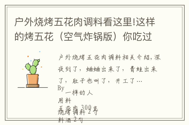 户外烧烤五花肉调料看这里!这样的烤五花(空气炸锅版)你吃过吗?