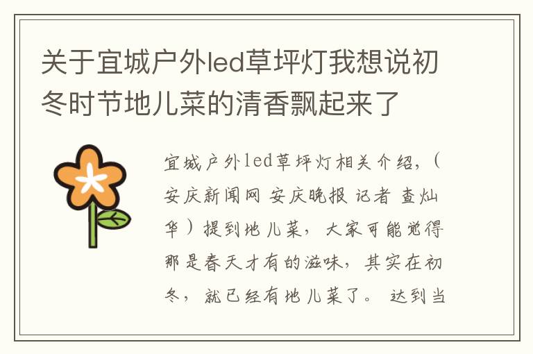 关于宜城户外led草坪灯我想说初冬时节地儿菜的清香飘起来了