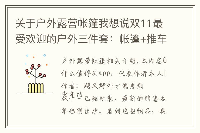关于户外露营帐篷我想说双11最受欢迎的户外三件套:帐篷+推车+虫虫镜