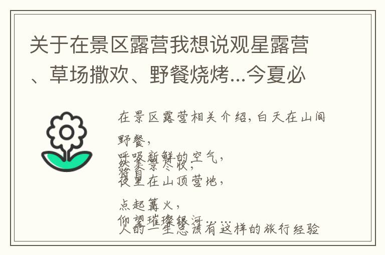 关于在景区露营我想说观星露营、草场撒欢、野餐烧烤...今夏必打卡的露营胜地!
