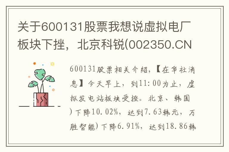 关于600131股票我想说虚拟电厂板块下挫,北京科锐(002350.CN)跌10.02%