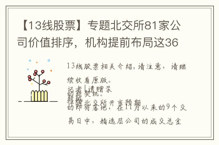 【13线股票】专题北交所81家公司价值排序,机构提前布局这36家(附股)