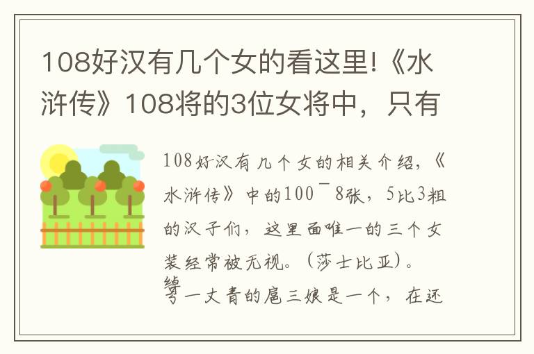 108好汉有几个女的看这里!《水浒传》108将的3位女将中,只有她得到善终,被称女版鲁智深