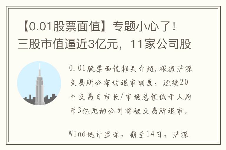 【0.01股票面值】专题小心了！三股市值逼近3亿元，11家公司股价低于1元面值（附表）