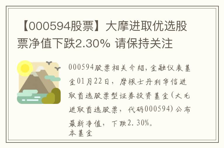 【000594股票】大摩进取优选股票净值下跌2.30% 请保持关注