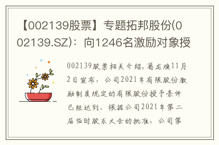 【002139股票】专题拓邦股份(002139.SZ):向1246名激励对象授予3395.1万股限制性股票