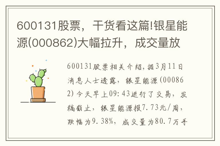 600131股票,干货看这篇!银星能源(000862)大幅拉升,成交量放大