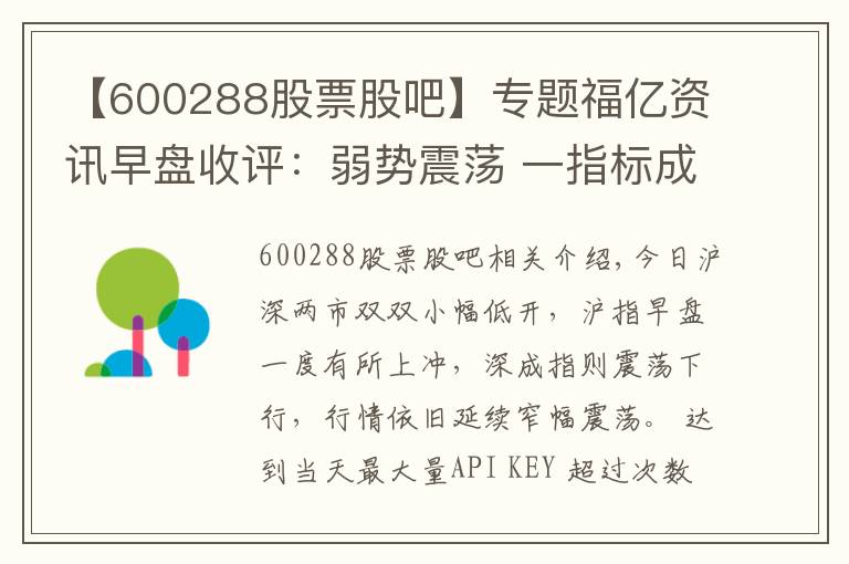 【600288股票股吧】专题福亿资讯早盘收评:弱势震荡 一指标成A股洪荒之力