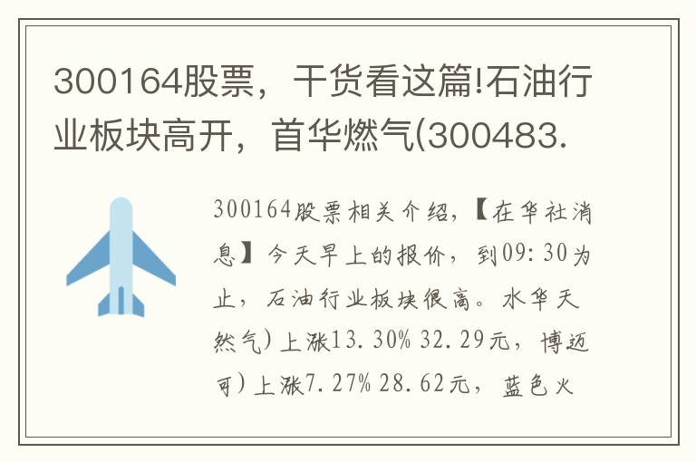 300164股票，干货看这篇!石油行业板块高开，首华燃气(300483.CN)涨13.3%