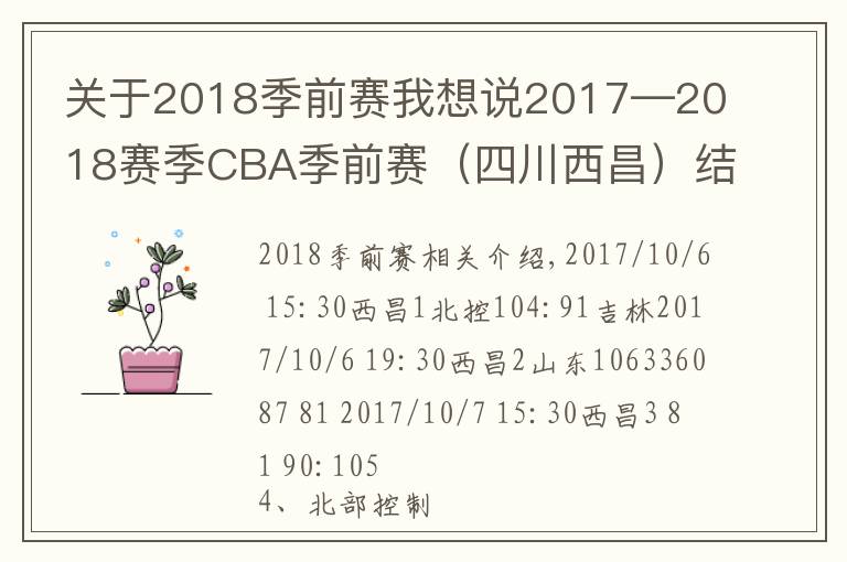 关于2018季前赛我想说2017—2018赛季CBA季前赛(四川西昌)结束,山东队获第一