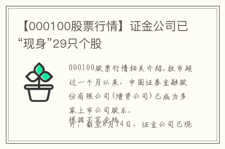 【000100股票行情】证金公司已“现身”29只个股