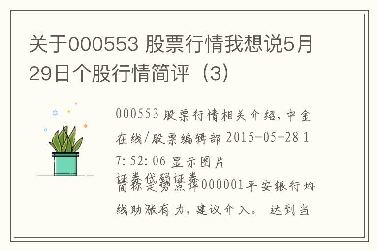 关于000553 股票行情我想说5月29日个股行情简评(3)